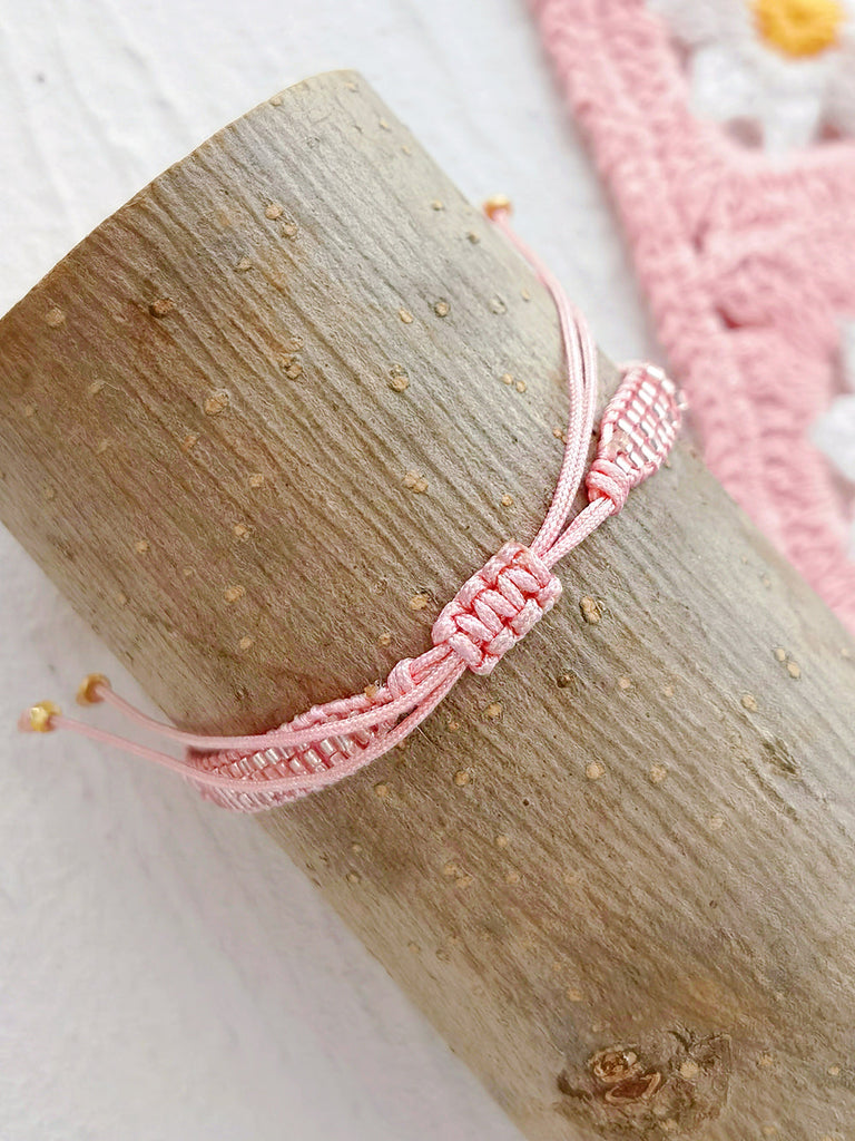 Adjustable Drawstring Beaded Bracelet Rose Fantasy