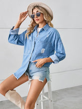 Load image into Gallery viewer, Washed Distressed Denim Shirt with Frayed Hem