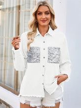 Load image into Gallery viewer, Loose Frayed Denim Shirt with Sequin Pocket