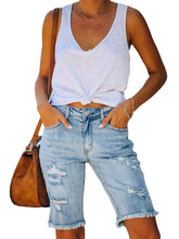 Load image into Gallery viewer, Distressed Slim-Fit Frayed Hem Denim Shorts