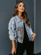 Load image into Gallery viewer, Animal Print Patchwork Denim Jacket