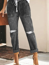 Load image into Gallery viewer, Autumn Drawstring Ripped Denim Pants