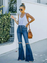 Load image into Gallery viewer, High-Waist Ripped Button-Fly Flared Denim Pants