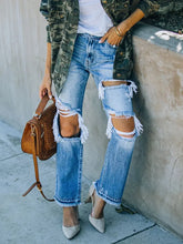 Load image into Gallery viewer, Ripped Distressed Beggar-Style Denim Pants