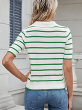 Load image into Gallery viewer, Striped Knit Polo Short-Sleeve Sweater