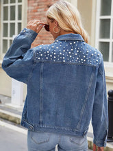 Načíst obrázek do prohlížeče Galerie, Slim-Fit Pearl-Shoulder Denim Jacket