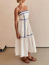 Load image into Gallery viewer, Contrast Color Trim Adjustable Straps Midi Dress