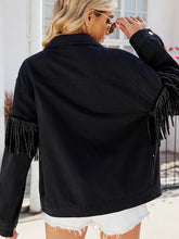 Indlæs billede til gallerivisning Studded Fringe Black Denim Jacket