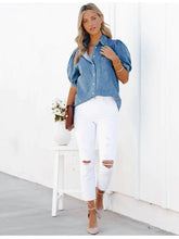 Load image into Gallery viewer, Lightweight Princess-Sleeve Denim Shirt
