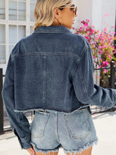 Indlæs billede til gallerivisning Frayed Hem Cropped Casual Denim Jacket