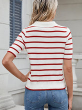 Load image into Gallery viewer, Striped Knit Polo Short-Sleeve Sweater