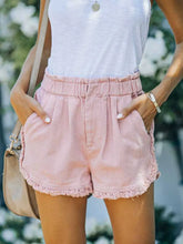 Load image into Gallery viewer, Frayed Lace Denim Elastic Waist Shorts