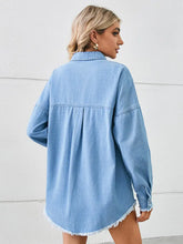 Load image into Gallery viewer, Washed Distressed Denim Shirt with Frayed Hem