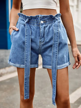Load image into Gallery viewer, High-Waist Drawstring Denim Shorts with Bow