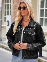 Načíst obrázek do prohlížeče Galerie, Slim-Fit Pearl-Shoulder Denim Jacket