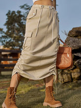 Indlæs billede til gallerivisning Drawstring Elastic Waist Cargo Midi Skirt
