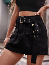 Load image into Gallery viewer, Elastic Waist Denim Cargo Skirt-Pants
