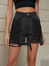 Load image into Gallery viewer, Fringe Washed Denim Shorts