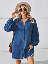 Load image into Gallery viewer, Oversized Frayed Denim Midi Dress