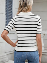 Load image into Gallery viewer, Striped Knit Polo Short-Sleeve Sweater