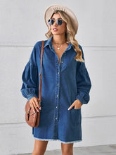 Load image into Gallery viewer, Oversized Frayed Denim Midi Dress