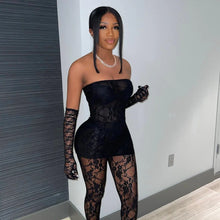 Load image into Gallery viewer, aikergood Hotlanta Nights Sheer Three Piece Lace Set With Gloves