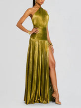 Load image into Gallery viewer, Thalia Metallic Peridot Maxi Dress