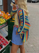 Indlæs billede til gallerivisning Rainbow Stripe Crochet Loose Cardigan