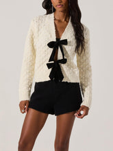 Load image into Gallery viewer, Bow Tie Textured Cardigan &amp; Mid Rise Sequin Skort