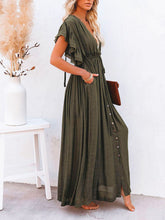 Carica l&#39;immagine nel visualizzatore di Gallery, Button Cotton Linen Perfect Beach Boho Maxi Dress