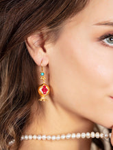 Carica l&#39;immagine nel visualizzatore di Gallery, Pomegranate Design Turquoise Turkish Gold Earrings