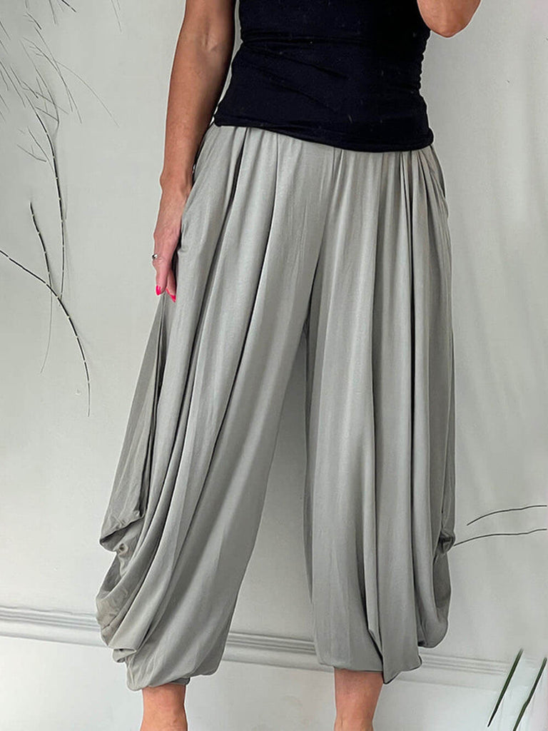 Elastic Waist Pocketed Harem Style Loose Pants