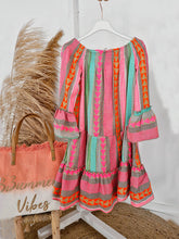 Carregar imagem no visualizador da galeria, Linen Blend Ethnic Print Off Shoulder Loose Mini Dress