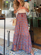 画像をギャラリービューアに読み込む, Bohemian Print Elastic Waist Tassel Maxi Skirt