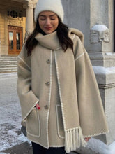 Indlæs billede til gallerivisning Draped Fringed Blend Jacket With Scarf