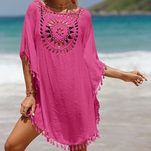 Load image into Gallery viewer, Hand Crochet Loose Fringe Sunflower Beach Blouse Cover Up