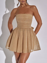 Load image into Gallery viewer, Sequin Bow Strapless Mini Dress