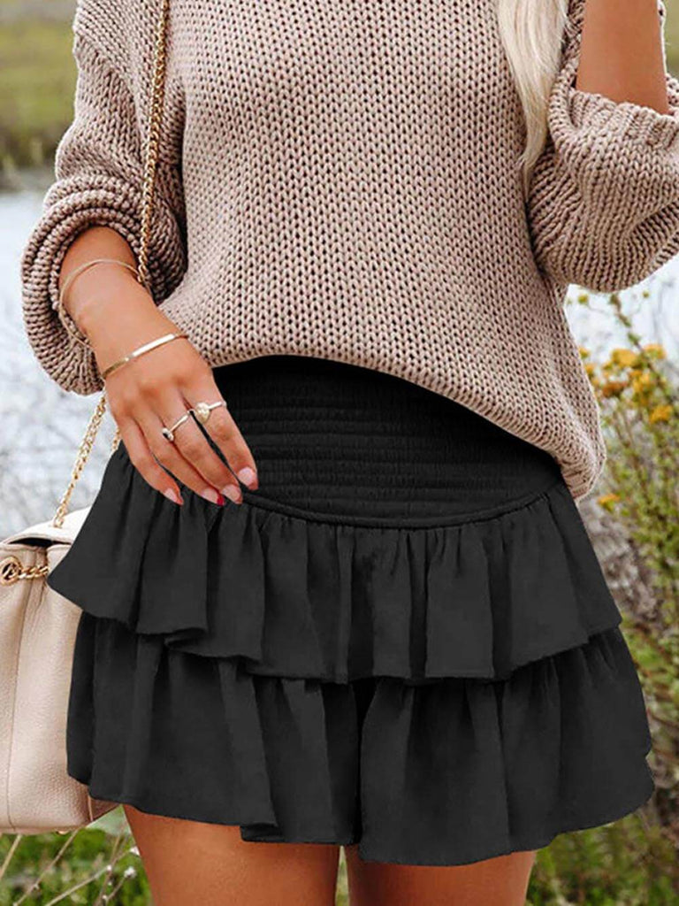 Classic Oversized Knit Batwing And Ruffled Mini Skirt