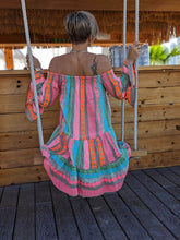 Načíst obrázek do prohlížeče Galerie, Linen Blend Ethnic Print Off Shoulder Loose Mini Dress