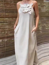 Indlæs billede til gallerivisning Floral Embellishment Pocketed Slit Maxi Dress