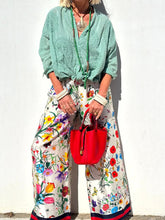 Load image into Gallery viewer, Floral Unique Print Elastic Waist Pocketed Wide Leg Pants-Set