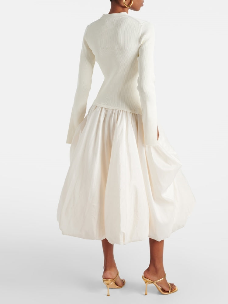 Kenlie Mixed-Media Bubble Skirt Midi-Dress