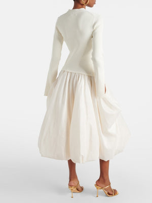 Kenlie Mixed-Media Bubble Skirt Midi-Dress