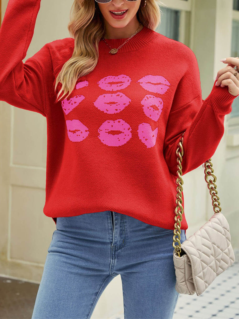 Pull en tricot avec cœur et lèvres de la Saint-Valentin