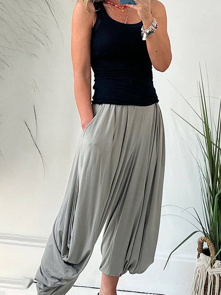 Pantalon ample style sarouel à taille élastique et poches