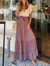 Load image into Gallery viewer, Bohemian Print Elastic Waist Tassel Maxi Skirt