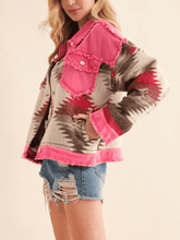 Load image into Gallery viewer, Dolly Cotton Frayed Aztec Denim Jacket