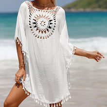 Load image into Gallery viewer, Hand Crochet Loose Fringe Sunflower Beach Blouse Cover Up