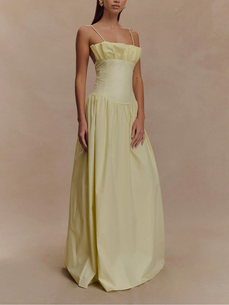 Cotton Frill Maxi Dress - Lemon