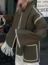 Carregar imagem no visualizador da galeria, Draped Fringed Blend Jacket With Scarf